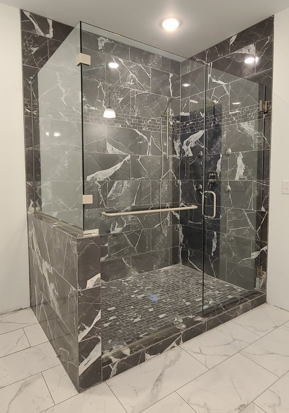 Striking Semi Frameless Glass Shower Enclosure designed and installed by Glass Doctor of Fairbanks