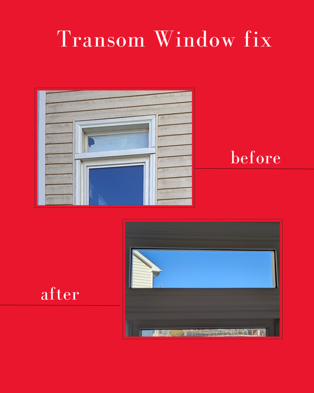 Before and After Photo of a Transom Window Repair