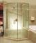 hexagonal framed shower enclosure with thick glass and swinging door