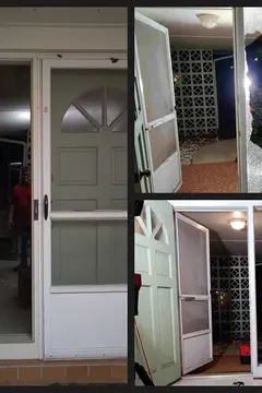 A collage showing the replacement of a side window next to the front door of a house by Glass Doctor of Tampa Bay.