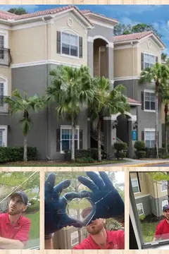A photo collage showing the window repair process in an apartment building by Glass Doctor of Ocala.