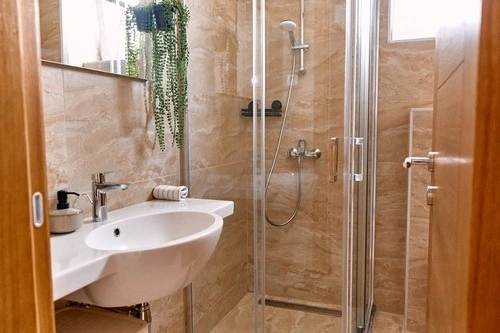 Personal spa-style shower enclosure.