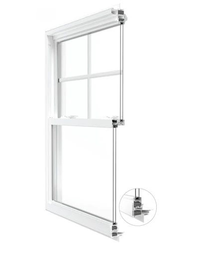 Burris EX Series replacement window with white frame and insulated glass.