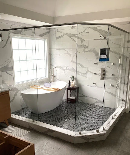 Bathroom shower glass for professional hydrophobic coating service in Dallas.