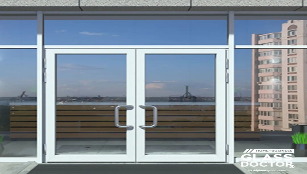 Storefront glass doors exposed to temperature swings in Charleston South Carolina commercial building